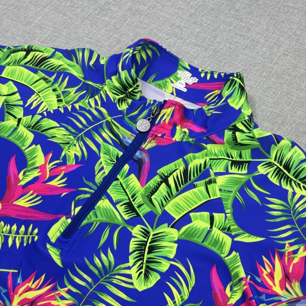 Tzu Tzu 1/4 Zip Tropical Floral Golf Top Shirt Women 2XL Multicolor Short Sleeve